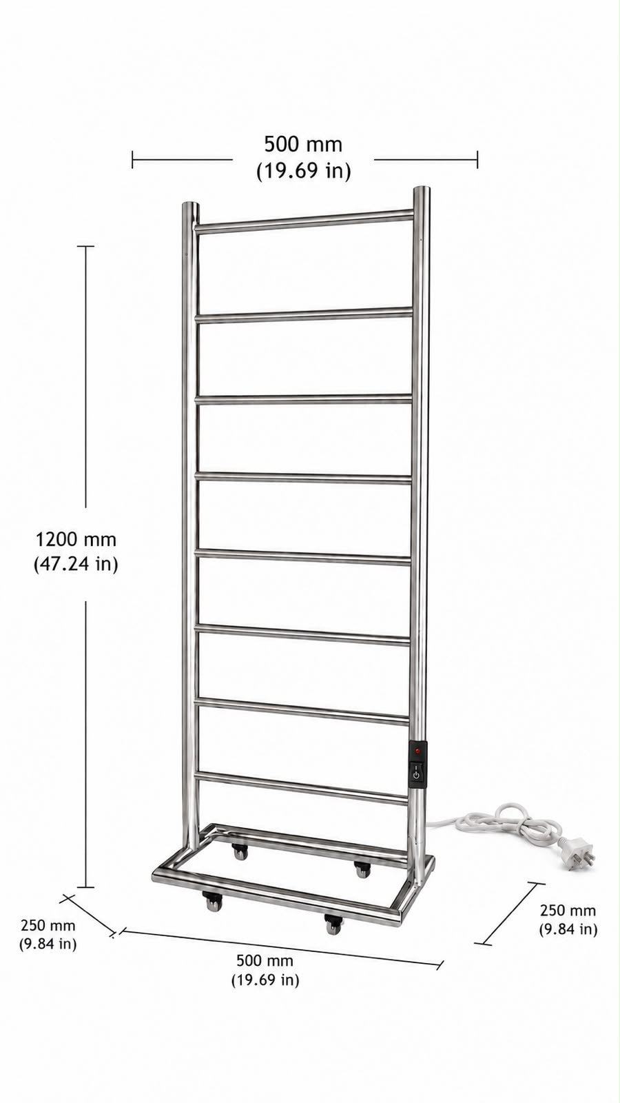 Tee’s 8-Bar Floor Standing Heated Clothes Rail